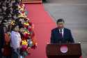 China's President Xi Jinping, right, speaks upon his arrival at the airport in Macao, China, Wednes…