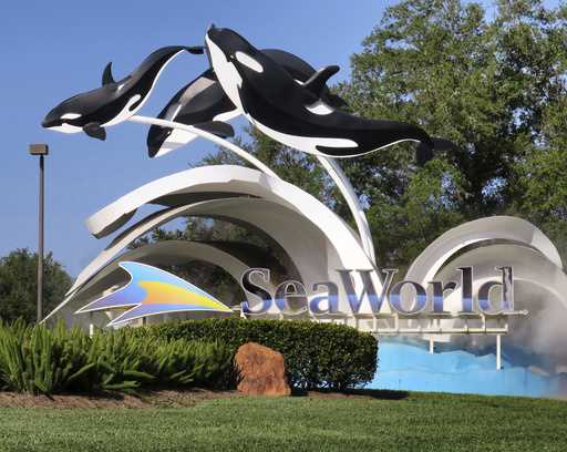 This March 13, 2020 photo shows the entrance to SeaWorld Orlando