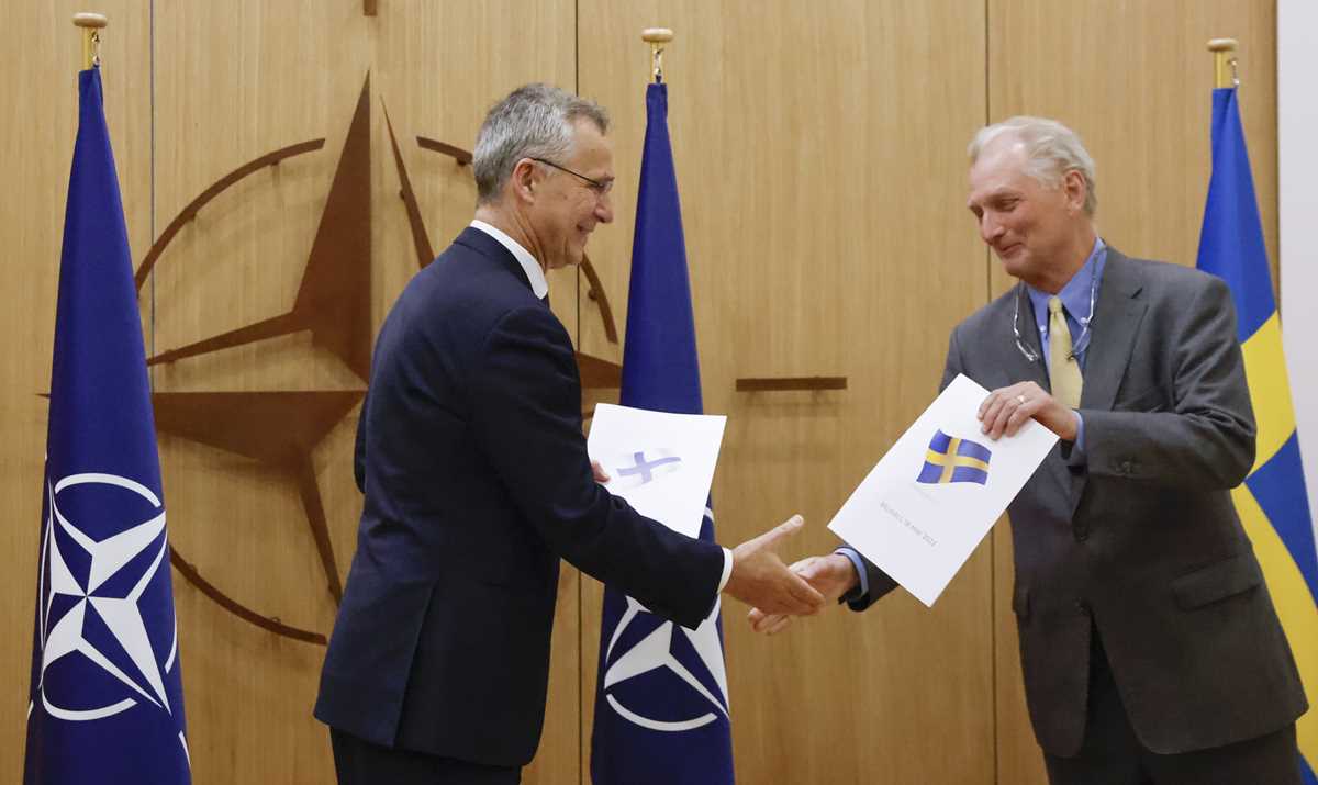 NATO holds ceremony to mark Sweden's and Finland's application for membership in Brussels