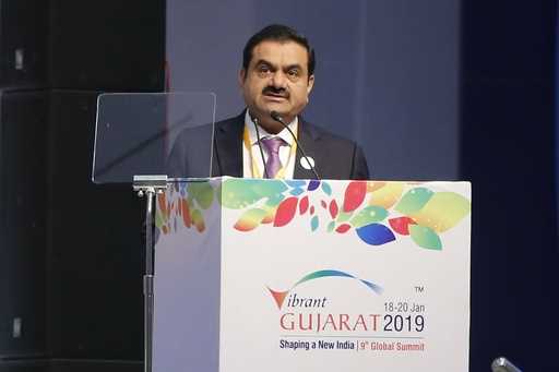 FILE- Adani group Chairman Gautam Adani speaks during the inauguration of the 9th Vibrant Gujarat G…