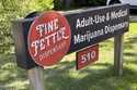 A sign advertises the Fine Fettle cannabis dispensary on June 4, 2024, in West Tisbury, Mass
