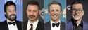 This combination of images shows, from left, Jimmy Fallon, Jimmy Jimmy Kimmel, Seth Meyers, and Ste…