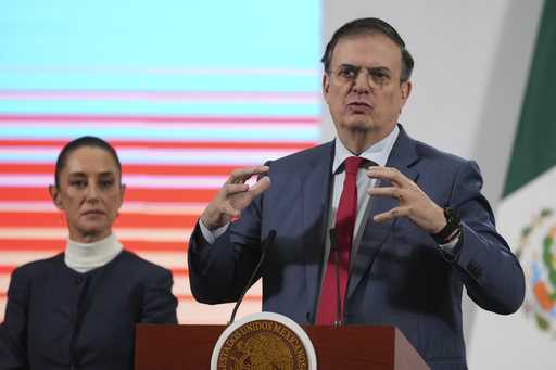 Mexican Economy Secretary Marcelo Ebrard speaks during President Claudia Sheinbaum's daily morning …