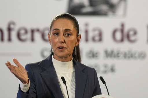 Mexican President Claudia Sheinbaum gives a media briefing from the National Palace in Mexico City,…