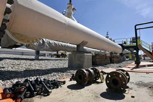 Nuts, bolts and fittings are ready to be added to the east leg of the pipeline near St