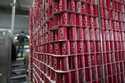 Pallets of branded aluminum cans at the production line in the Palestinian Chat Cola bottling plant…