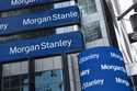 Electronic signs are shown at Morgan Stanley headquarters on March 4, 2021 in New York