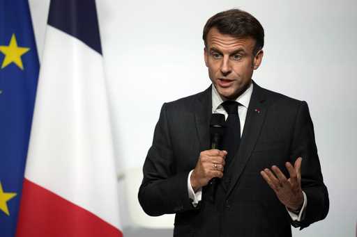 French President Emmanuel Macron delivers a speech after inaugurating the Fabriqué en France…