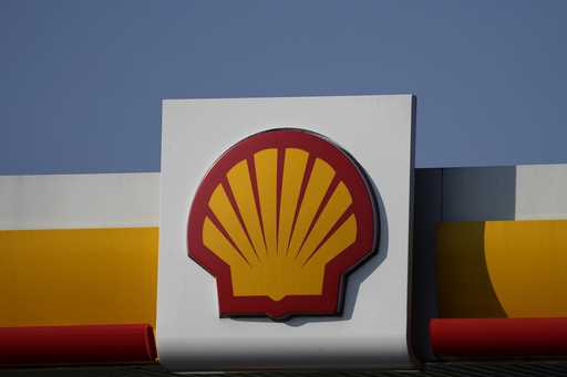 A Shell logo is displayed at a gas station in London, on March 8, 2022…