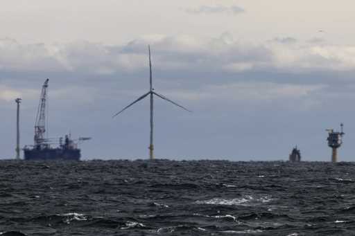 The first operating South Fork Wind farm turbine is seen 35 miles east of Montauk Point, N