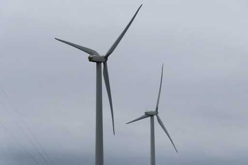 Land-based wind turbines spin in Atlantic City, N.J. on Sept. 18, 2024. (AP Photo/Wayne Parry)