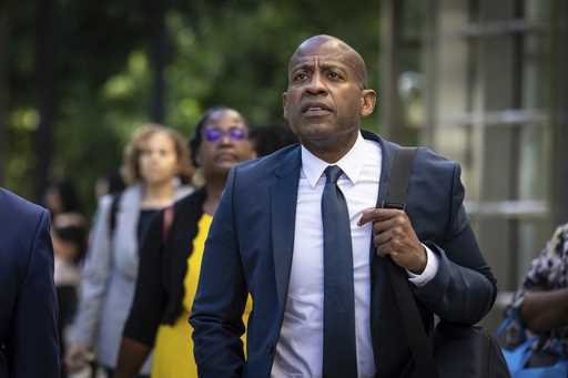 Carlos Watson leaves Brooklyn federal court after testifying in his own defense in New York, Monday…