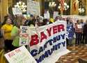 Protesters congregate at the Iowa state capitol building in Des Moines on Monday, February 10, 2025…