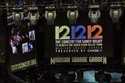 Signage for the "12-12-12" concert is displayed on the Madison Square Garden jumbotron, Tuesday, De…