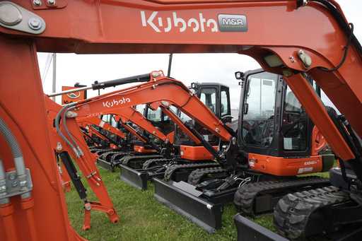 Kubota excavators are displayed at a dealership in Butler, Pa