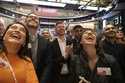 Reddit CEO Steve Huffman and company employees celebrate on the New York Stock Exchange trading flo…