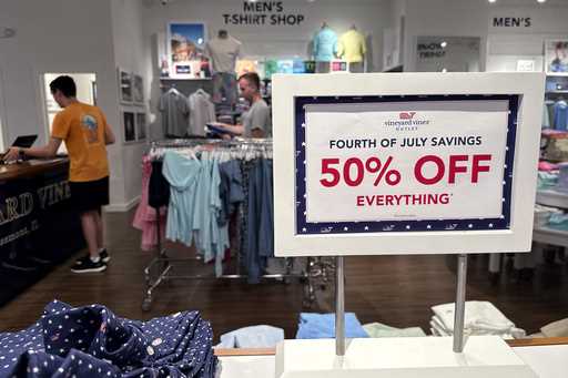 A holiday sale sign is displayed at a retail store in Rosemont, Ill