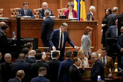 Romanian Prime Minister designate Marcel Ciolacu, the leader of the Social Democratic party, casts …