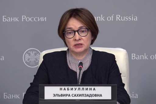 In this photo taken from video released by Russian Central Bank Press Office, Russian Central Bank …