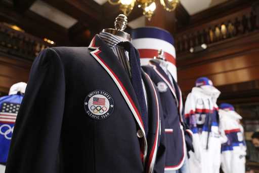 Team USA Paris Olympics attire is displayed at Ralph Lauren headquarters on Monday, June 17, 2024, …