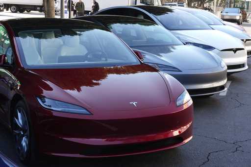 Tesla vehicles are displayed at the AutoMobility LA Auto Show, in Los Angeles, November 21, 2024