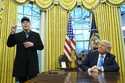 President Donald Trump listens as Elon Musk speaks in the Oval Office at the White House, February …