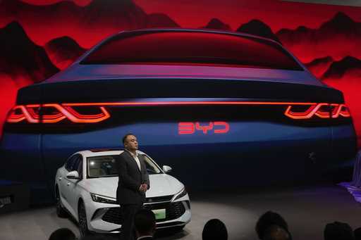 The BYD Qin L Dmi is unveiled during Auto China 2024 in Beijing, April 25, 2024