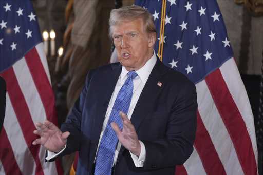 President-elect Donald Trump speaks during a news conference at Mar-a-Lago, Monday, December 16, 20…