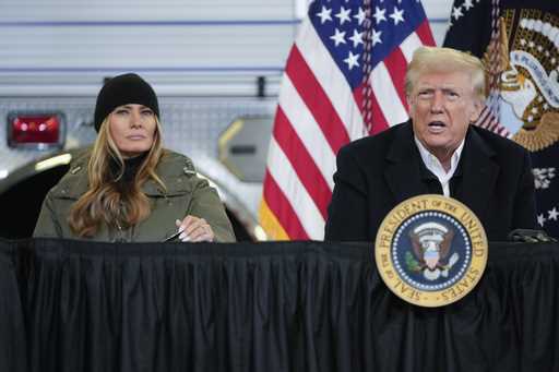 President Donald Trump is briefed on the effects of Hurricane Helene at Asheville Regional Airport …