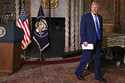 President Donald Trump departs after speaking at Mar-a-Lago in Palm Beach, Fla