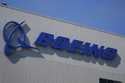 The Boeing logo is displayed at the company's factory, Sept