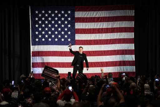 Elon Musk speaks as part of a campaign town hall in support of Republican presidential nominee form…