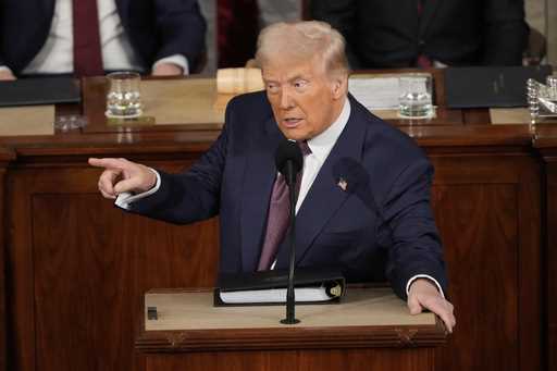 President Donald Trump addresses a joint session of Congress at the Capitol in Washington, Tuesday,…