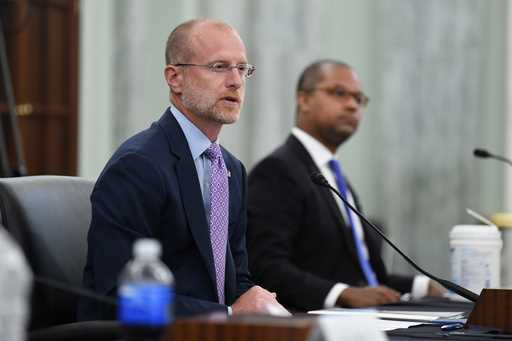 Brendan Carr answers questions during a Senate Commerce, Science, and Transportation committee hear…