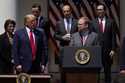 White House senior adviser Kevin Hassett speaks as President Donald Trump and others listen during …