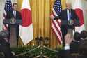 President Donald Trump answers questions during a news conference with Japan's Prime Minister Shige…