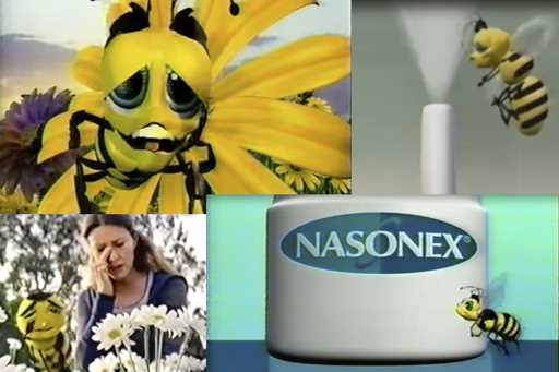 This combination of images from video shows scenes from Nasonex television commercials broadcast in…