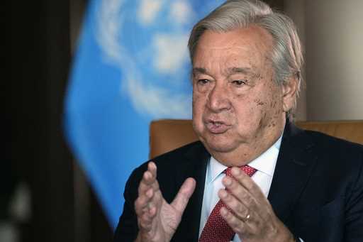 United Nations Secretary-General Antonio Guterres speaks during an interview at the United Nations …