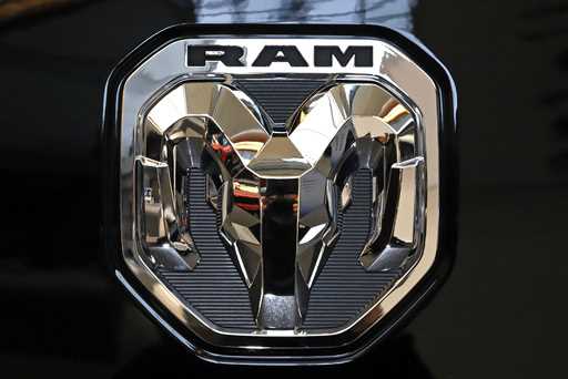 This February 13, 2020 photo shows the Ram truck logo at the 2020 Pittsburgh International Auto Sho…