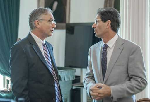 Senate President Pro Tem Philip Baruth, D-Chittenden, left, and Lt