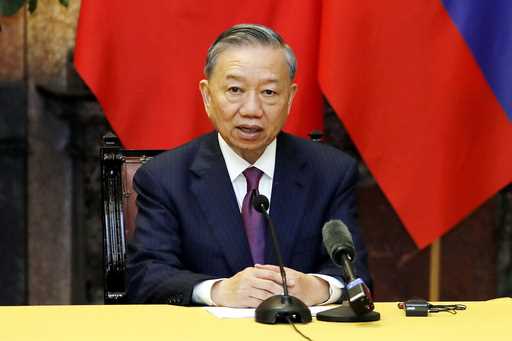 Vietnamese President To Lam speaks during a press briefing with Russian President Vladimir Putin at…