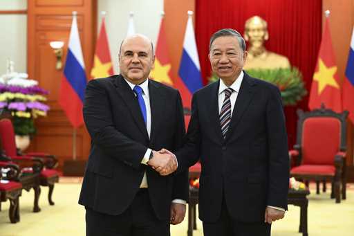 Russian Prime Minister Mikhail Mishustin and Vietnamese General Secretary of the Communist Party To…