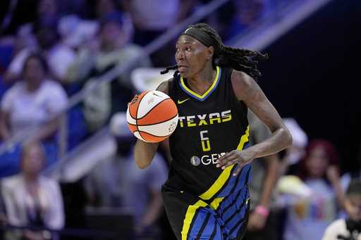 Dallas Wings' Natasha Howard handles the ball as she works against the Indiana Fever in a WNBA bask…