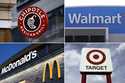 This combination image shows signage of Chipotle restaurant February 8, 2016, Walmart store, in Wal…