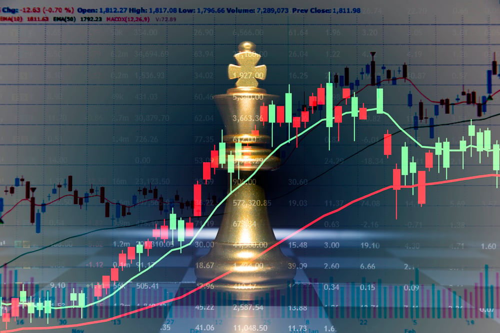 Chess gold leadership on the chessboard. How to trade in risk valuation situation. Money was allocate to portfolio efficiency. Investor can get more capital gain and dividend