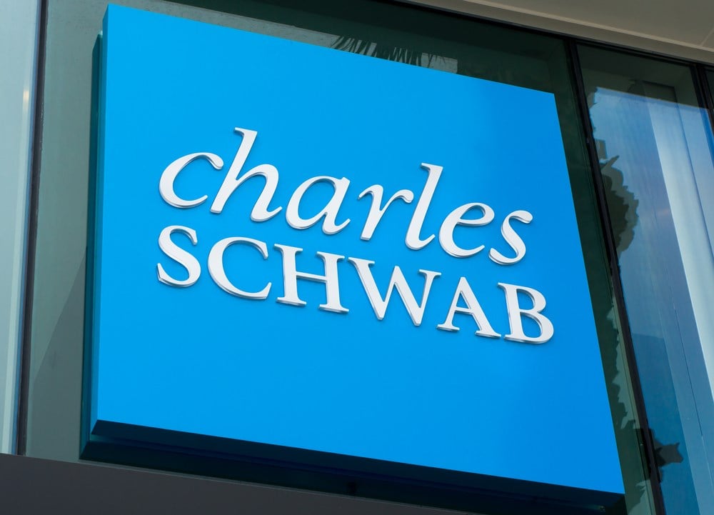 SANTA MONICA, CA/USA - MAY 12, 2016: Charles Schwab exterior sign and logo. The Charles Schwab Corporation is an American brokerage and banking company.