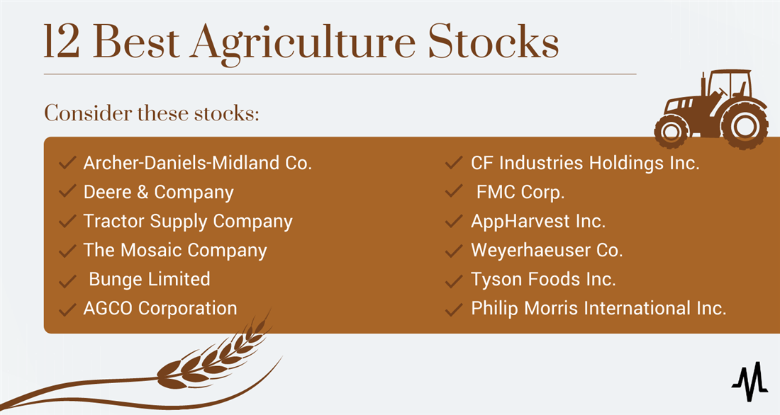 Agriculture stocks to buy now infographic for stocks to consider.
