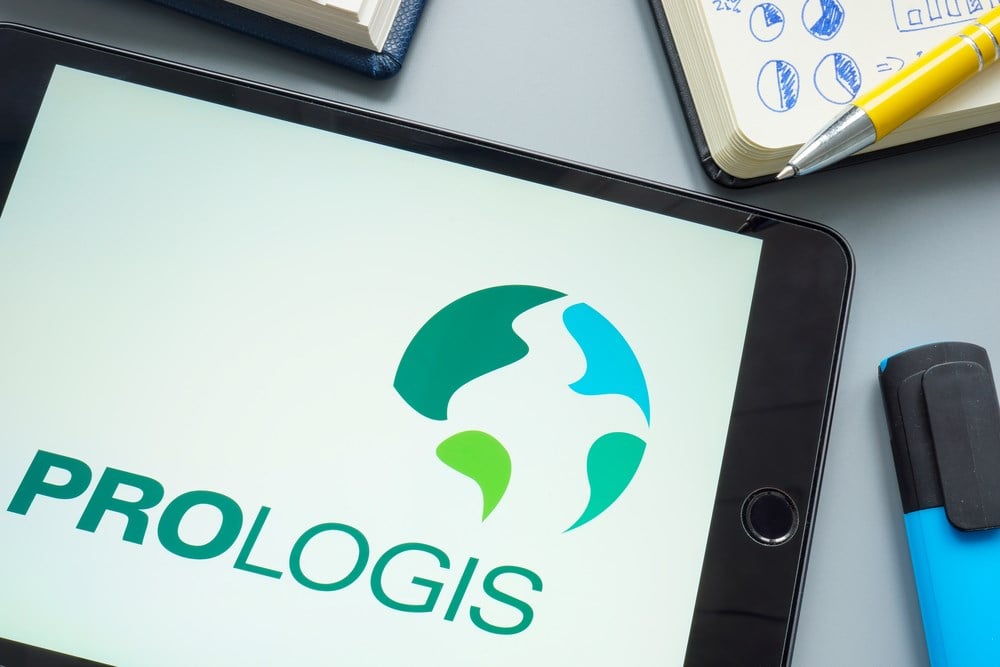 Prologis stock logo on an iPad