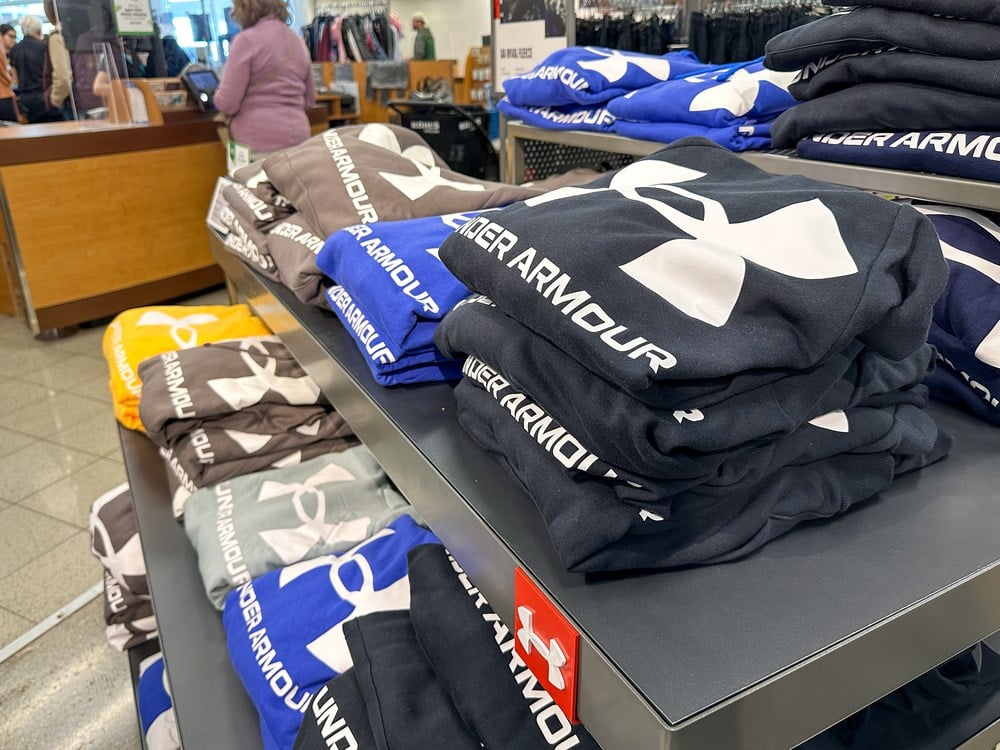 Under Armour stock price and display 