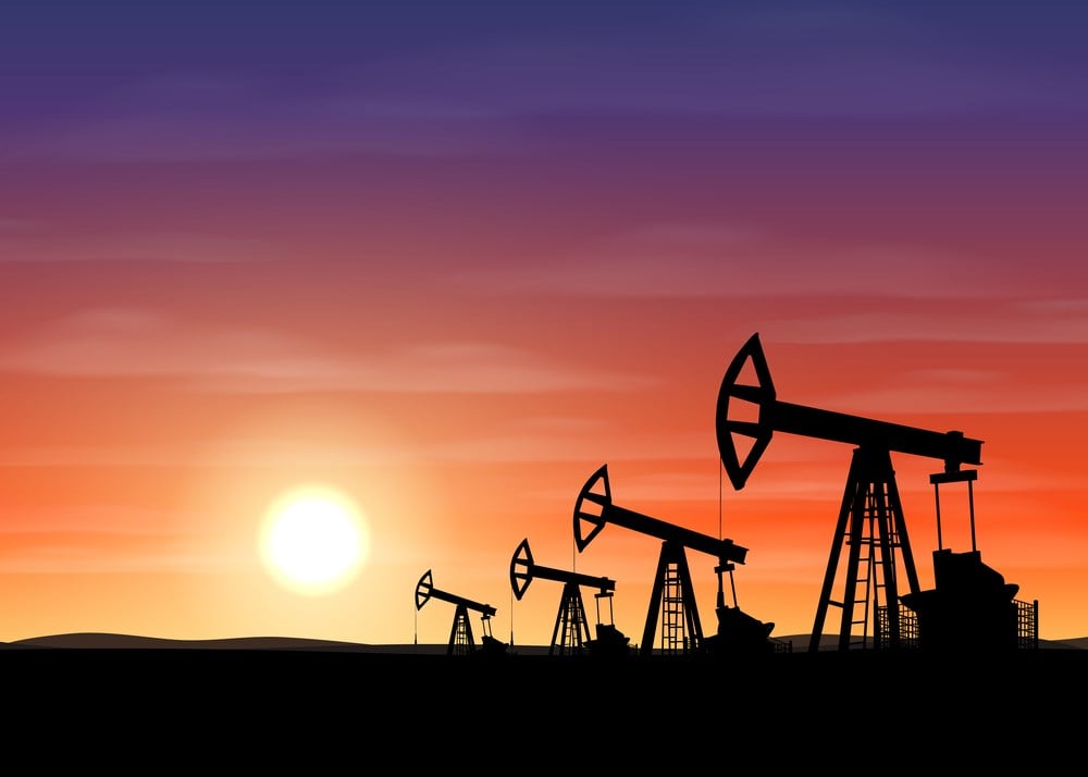 highpeak energy stock oil rigs at sunset